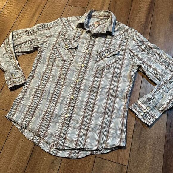 Y2K‎ mossimo western plaid pearl snap button up shirt size medium - Picture 1 of 5
